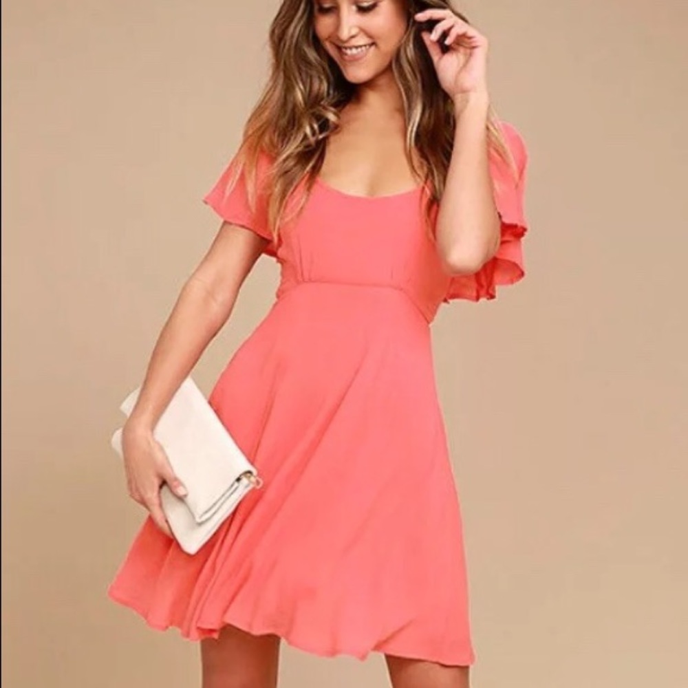 Lulu's Black Swan Cameron Coral Pink Skater Dress